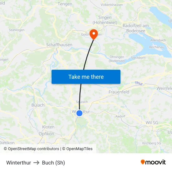 Winterthur to Buch (Sh) map