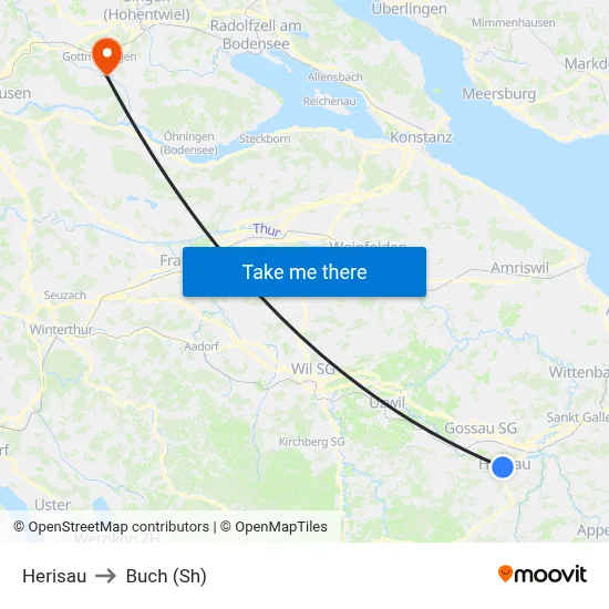 Herisau to Buch (Sh) map