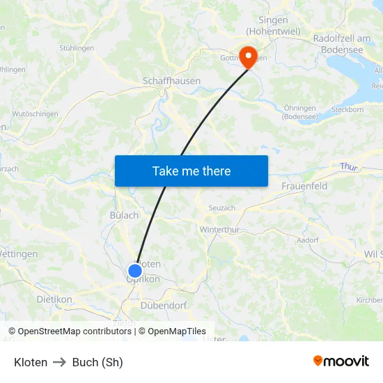 Kloten to Buch (Sh) map