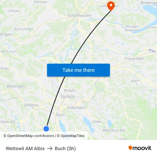 Wettswil AM Albis to Buch (Sh) map