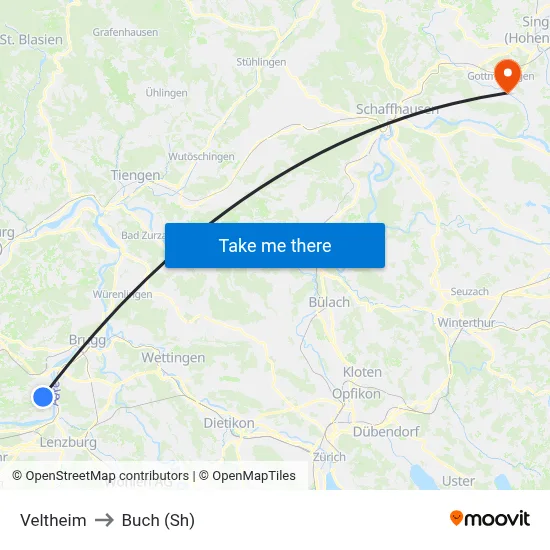 Veltheim to Buch (Sh) map