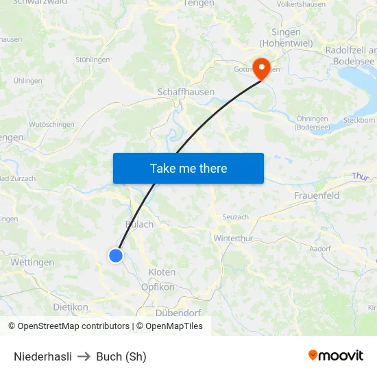 Niederhasli to Buch (Sh) map