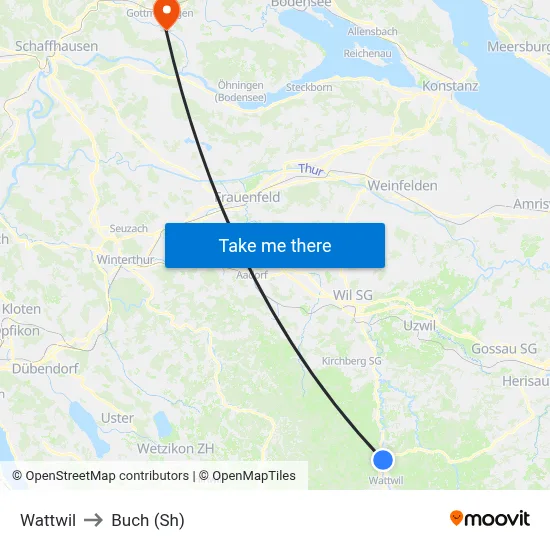 Wattwil to Buch (Sh) map