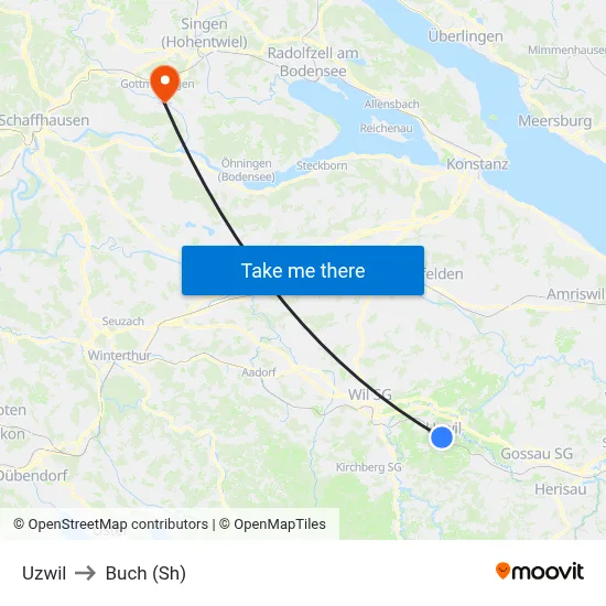Uzwil to Buch (Sh) map