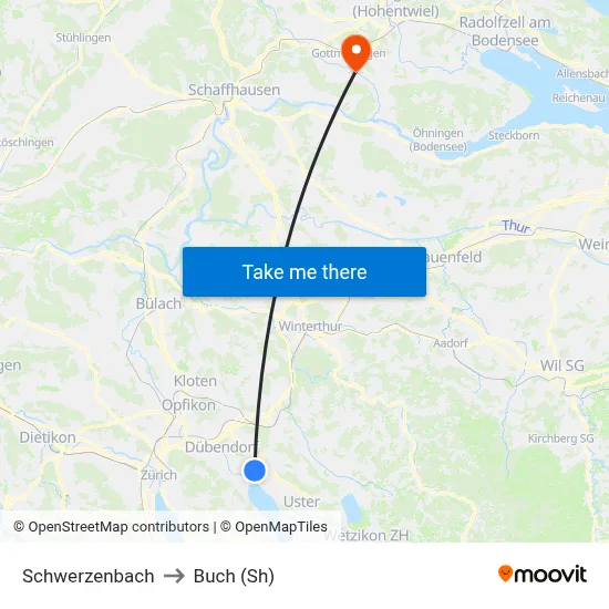 Schwerzenbach to Buch (Sh) map