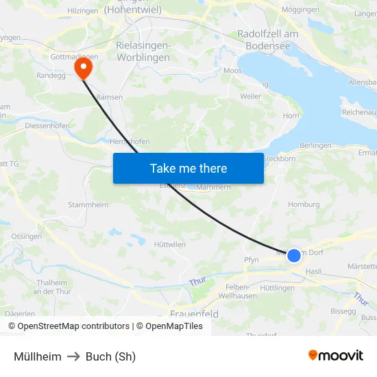 Müllheim to Buch (Sh) map
