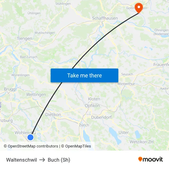 Waltenschwil to Buch (Sh) map