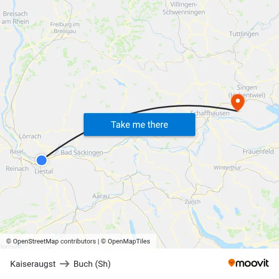 Kaiseraugst to Buch (Sh) map