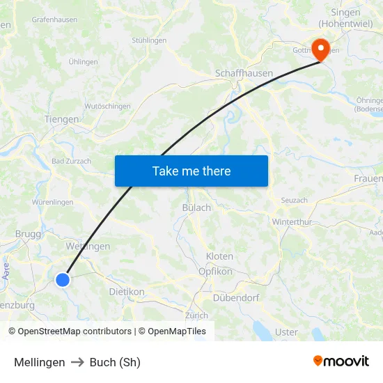 Mellingen to Buch (Sh) map