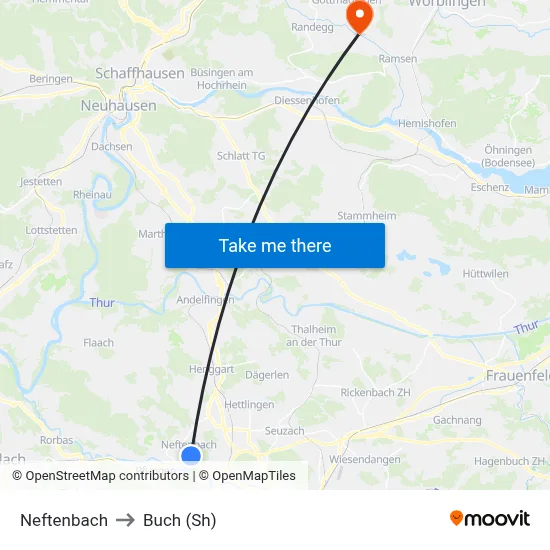 Neftenbach to Buch (Sh) map