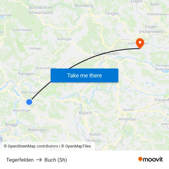 Tegerfelden to Buch (Sh) map