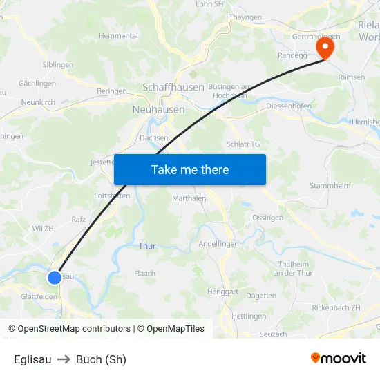 Eglisau to Buch (Sh) map