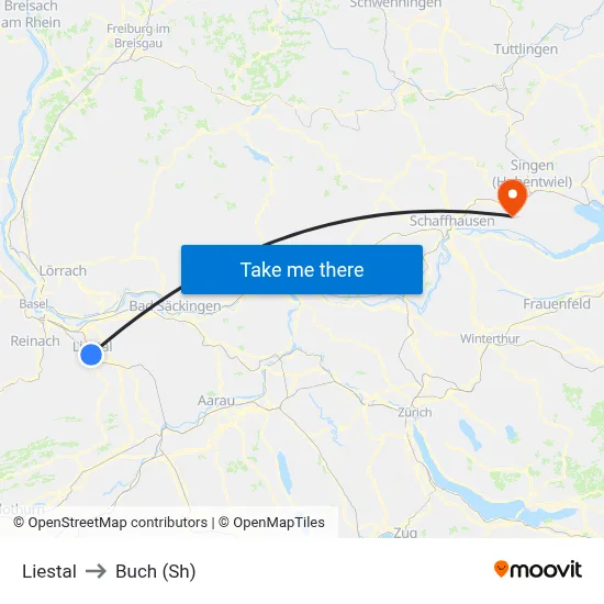 Liestal to Buch (Sh) map