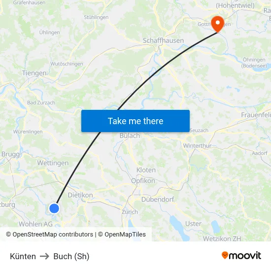 Künten to Buch (Sh) map