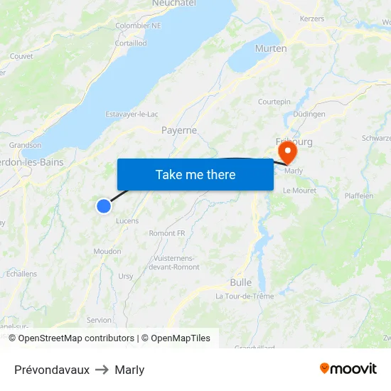 Prévondavaux to Marly map