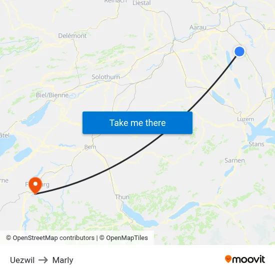 Uezwil to Marly map