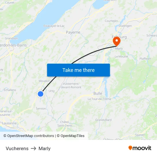 Vucherens to Marly map