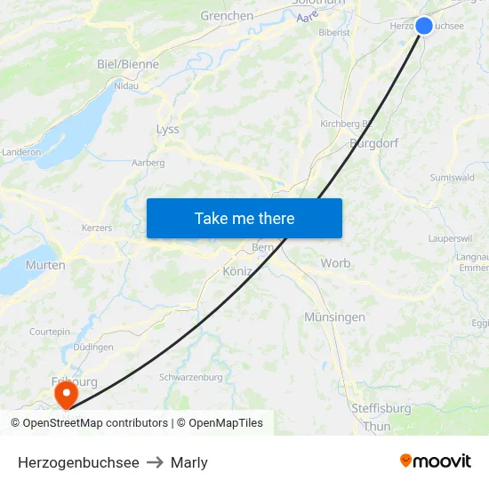Herzogenbuchsee to Marly map