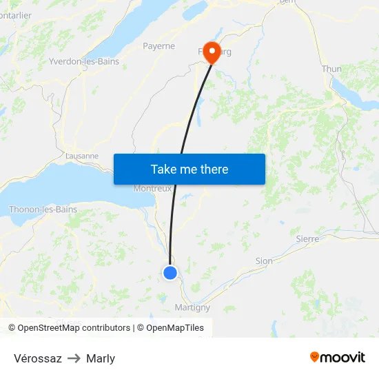 Vérossaz to Marly map