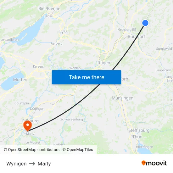 Wynigen to Marly map