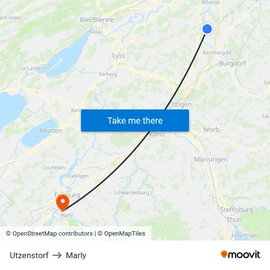 Utzenstorf to Marly map