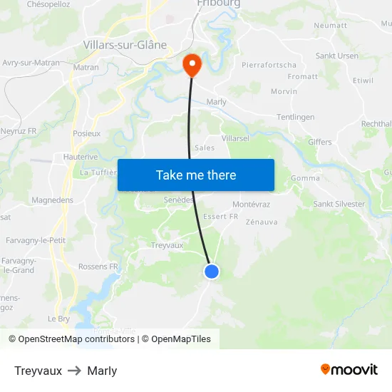 Treyvaux to Marly map