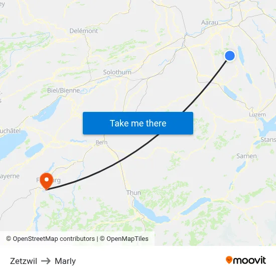 Zetzwil to Marly map