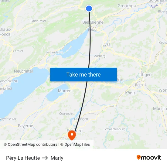Péry-La Heutte to Marly map