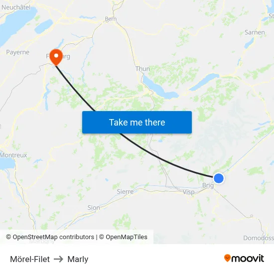 Mörel-Filet to Marly map