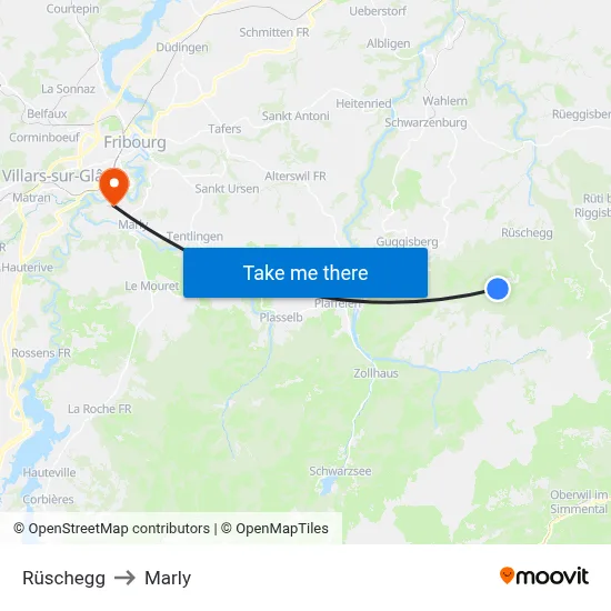 Rüschegg to Marly map
