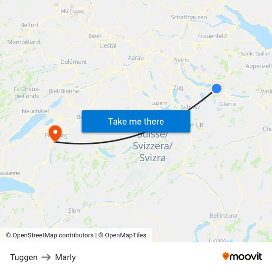Tuggen to Marly map