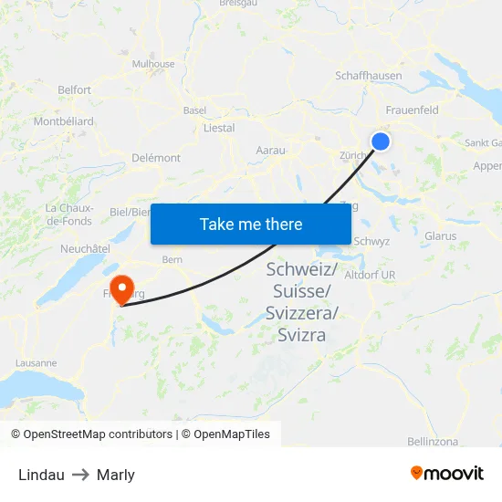Lindau to Marly map