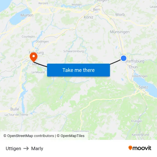 Uttigen to Marly map