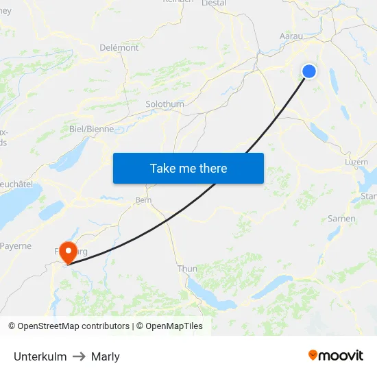 Unterkulm to Marly map