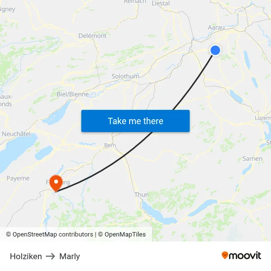Holziken to Marly map