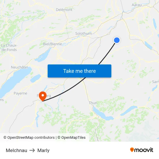 Melchnau to Marly map