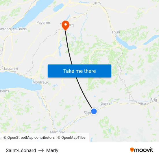 Saint-Léonard to Marly map