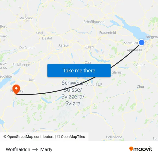 Wolfhalden to Marly map
