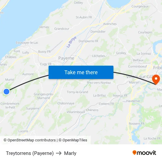 Treytorrens (Payerne) to Marly map