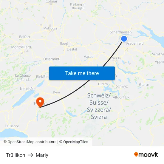Trüllikon to Marly map