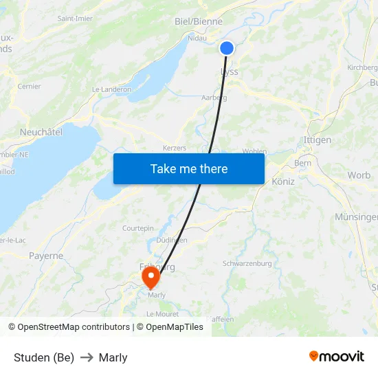 Studen (Be) to Marly map