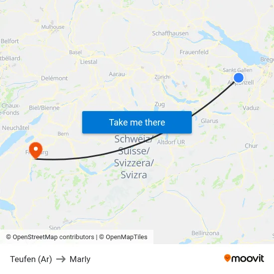 Teufen (Ar) to Marly map