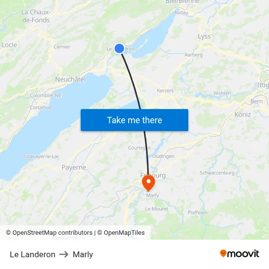 Le Landeron to Marly map
