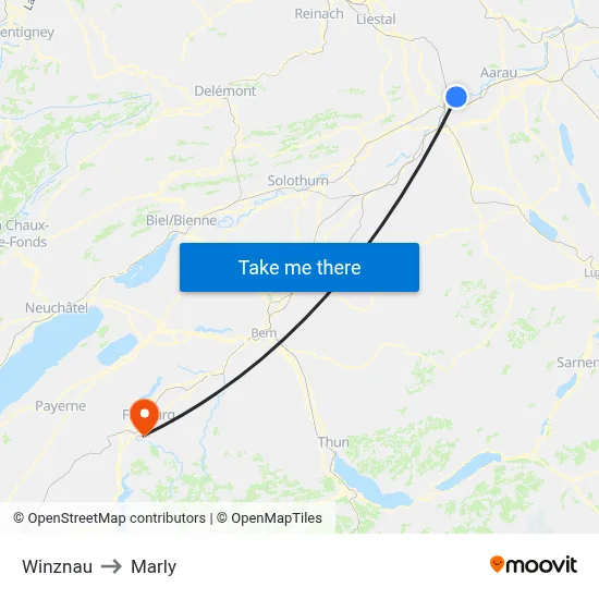 Winznau to Marly map