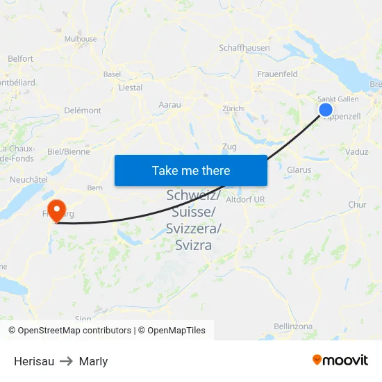 Herisau to Marly map