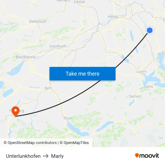 Unterlunkhofen to Marly map