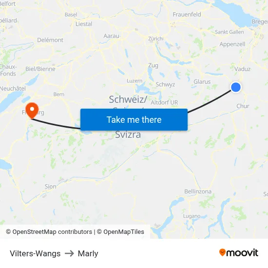 Vilters-Wangs to Marly map