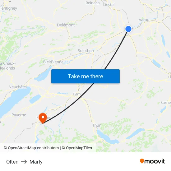 Olten to Marly map