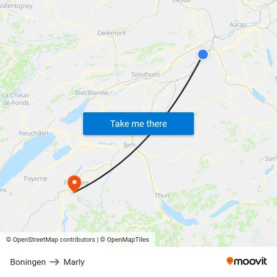 Boningen to Marly map