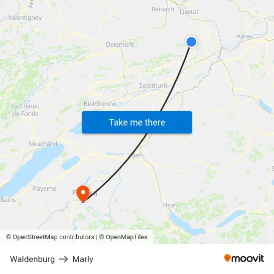 Waldenburg to Marly map